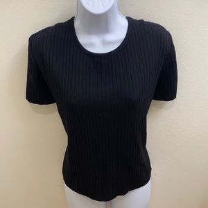 St John Black Knit Short Sleeve Top L